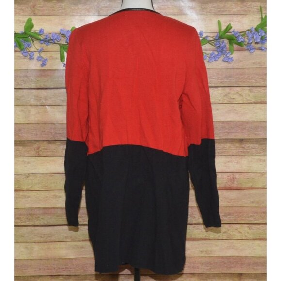 Charter Club Ladies Red Black Open Long Line Cardigan Sweater Size 0X Pockets - Picture 7 of 10